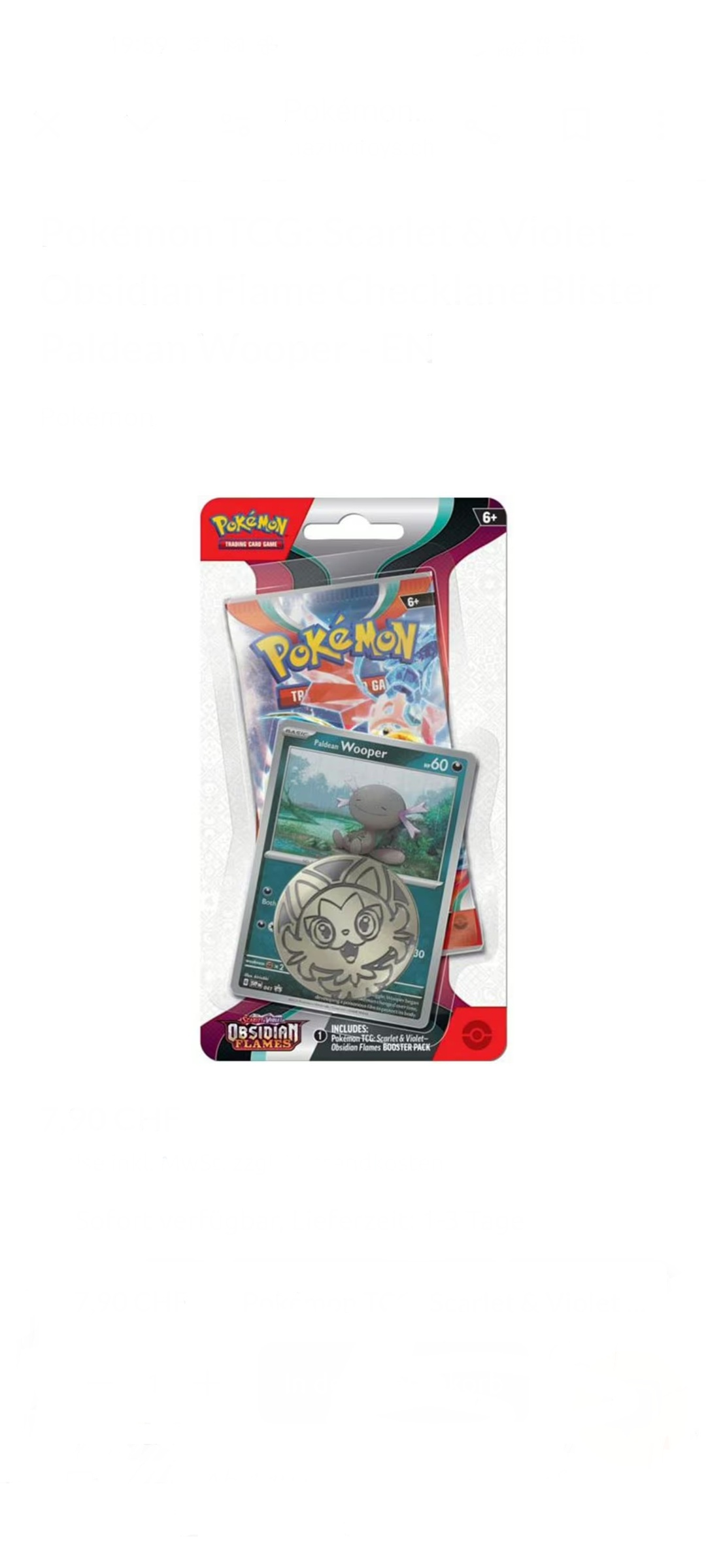 Pokemon TCG - Scarlet & Violet - Obsidian Flames - Checklane Blister - Paldean Wooper - Englisch 2023