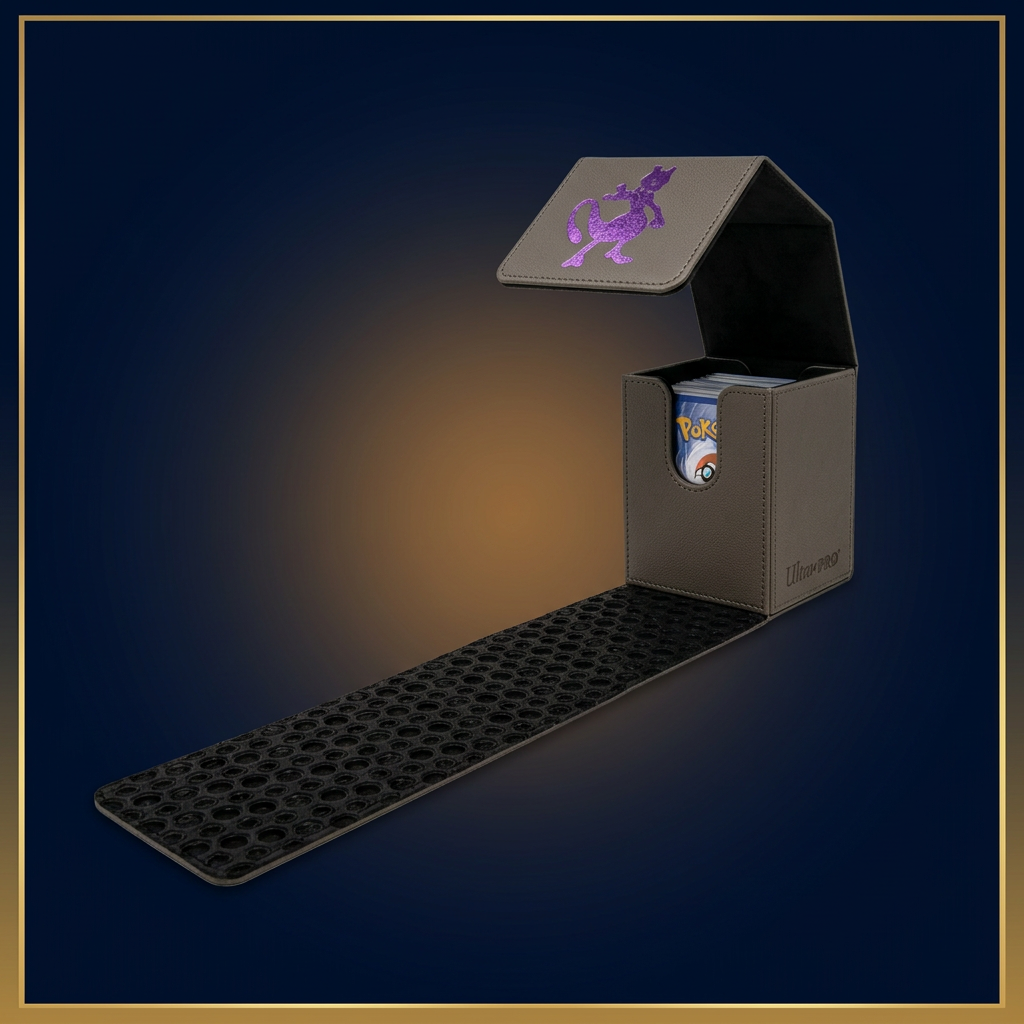 Ultra Pro Mewtwo Alcove Flip – aufgeklappte Ansicht, bearbeitete Abbildung