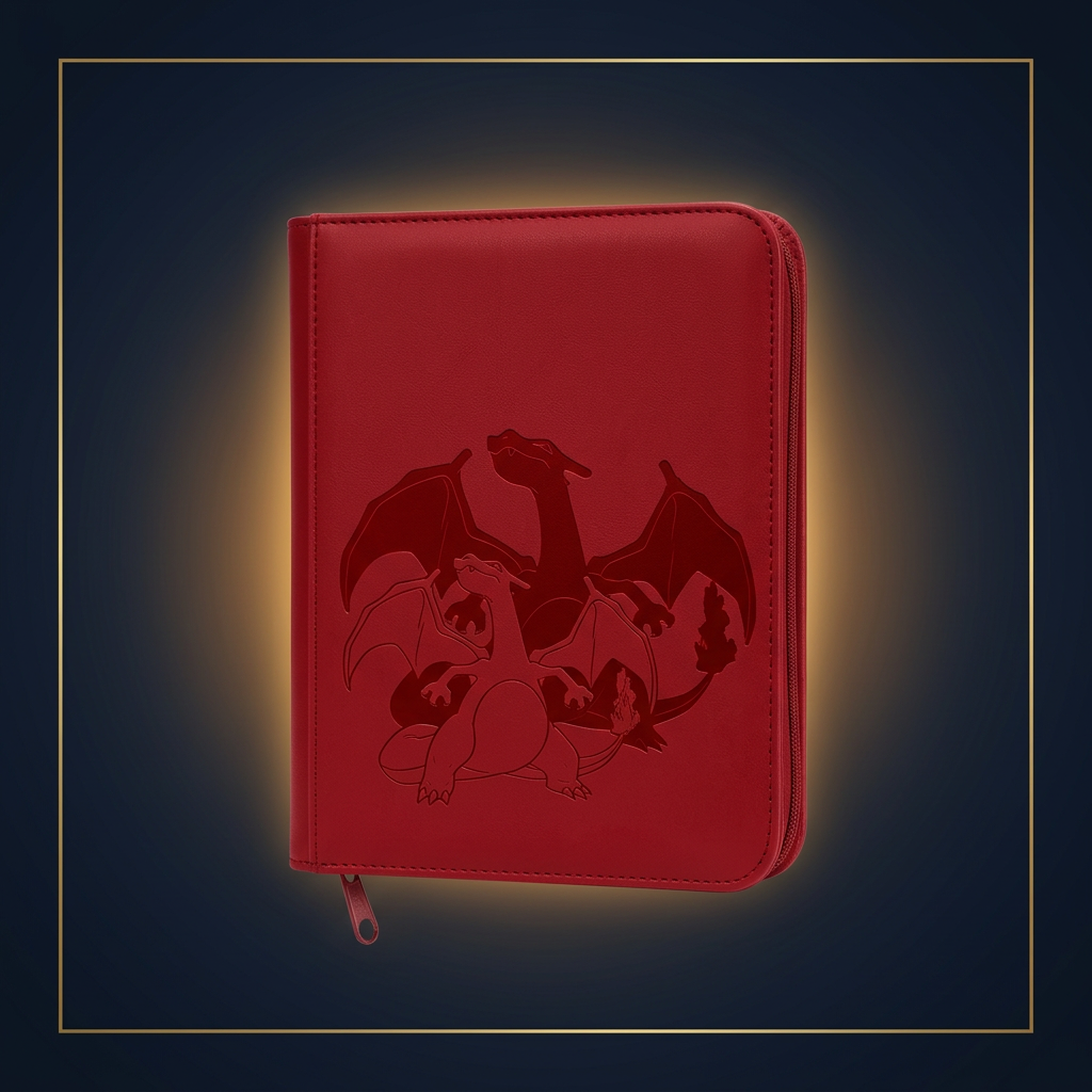 Charizard PRO-Binder – rote Vorderseite im Cardini-Stil