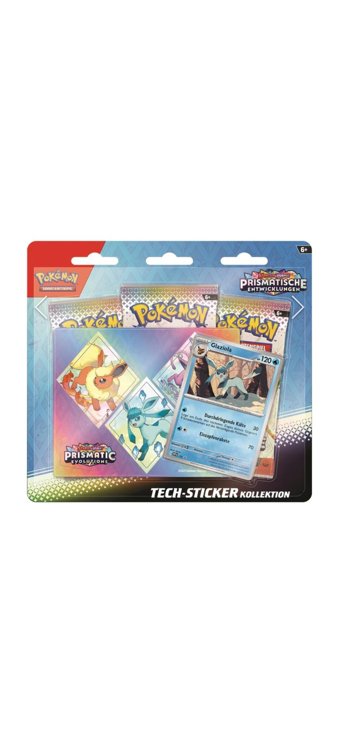 Pokemon TCG - Karmesin & Purpur - Prismatische Entwicklungen - Tech Sticker Kollektion - Three Pack Blister - Deutsch 2025 - 3