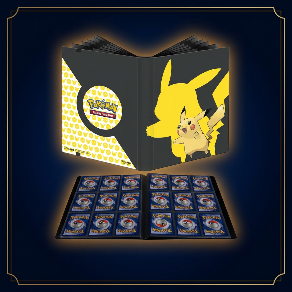 Ultra Pro Pikachu 9-Pocket PRO-Binder – Cover und Innenansicht im Cardini-Stil