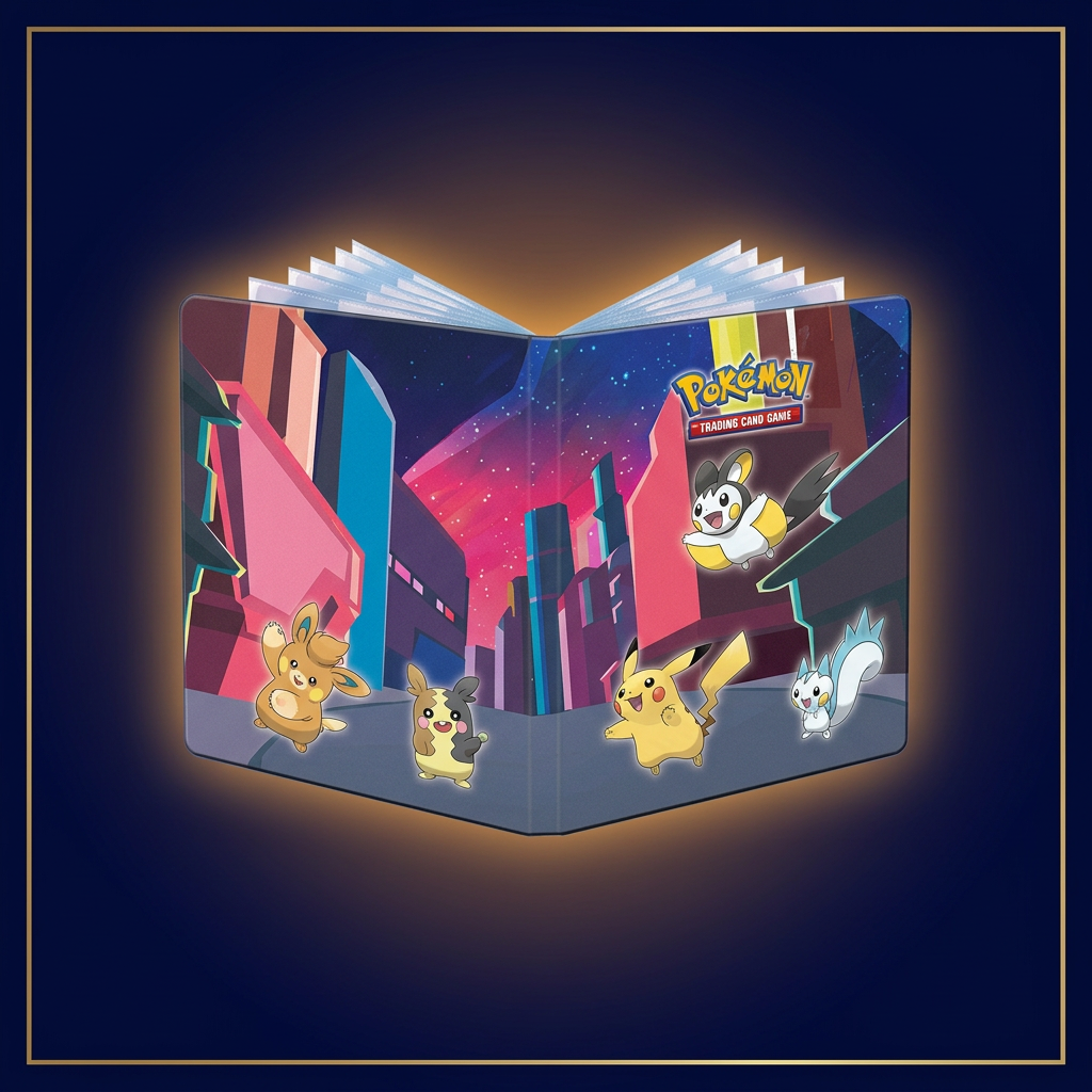 Ultra Pro Shimmering Skyline 9-Pocket Portfolio mit Pikachu und Morpeko – Coveransicht im Cardini-Stil
